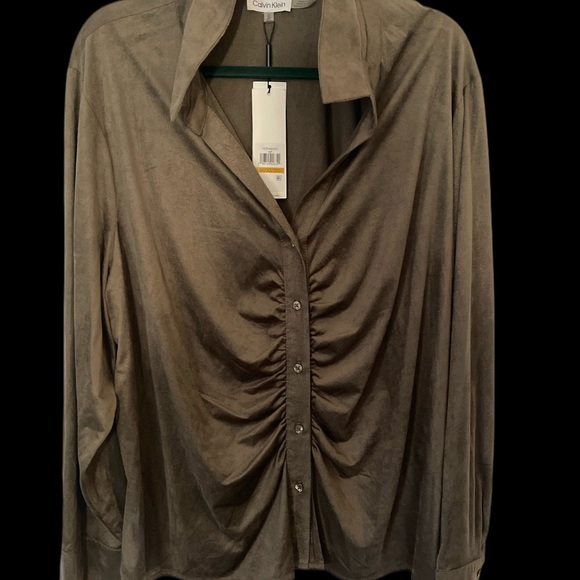 Calvin Klein Woman’s Collar Soft Cinched Micro Suede Shirt Size 3X - Picture 4 of 5